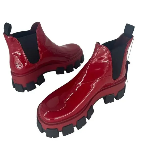 Prada Patent Leather Monolith Booties in Rosso Red - Picture 3 of 16